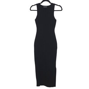 Kittenish Size XS Black‎ Sleeveless Ribbed Bodycon Midi Dress Black Slit